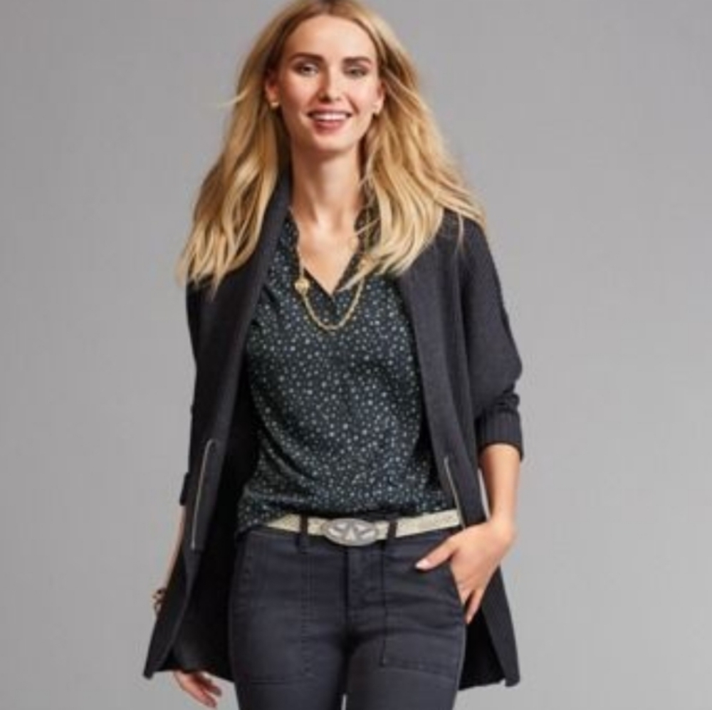 Anthropologie/cabi Dark Charcoal Open-Front Knit Cardigan
